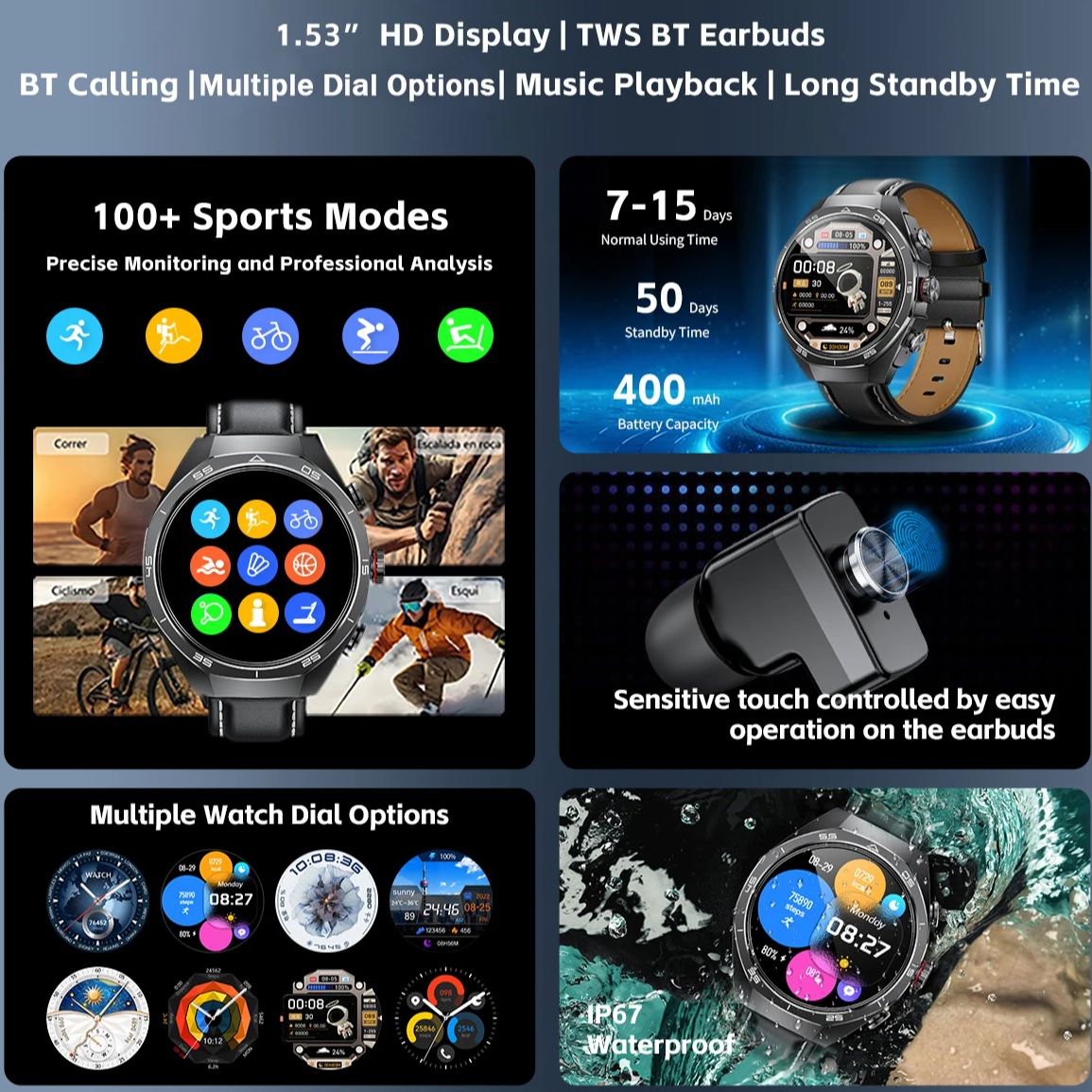 NFC casque montre intelligente - Sports Earphone Hook avis et prix